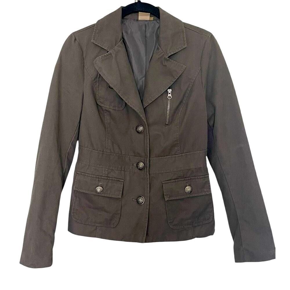 Ambition Blazer Military Jacket  Small Button Front Zipper Pocket Army Green